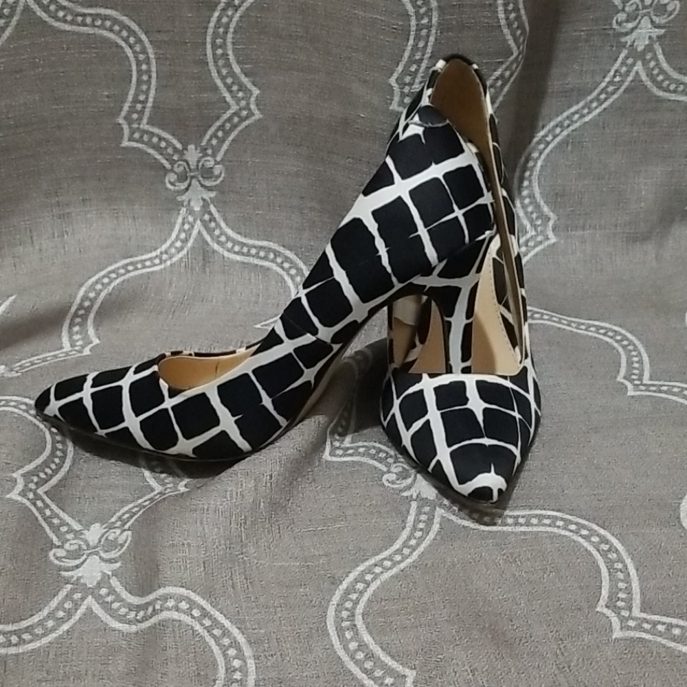 Adam Lippes Black & White Pattern Heels - Sz 7.5